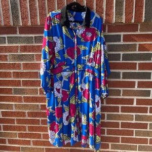 Melissa McCarthy Blue Floral Midi Dress with Pink & White Blooms
